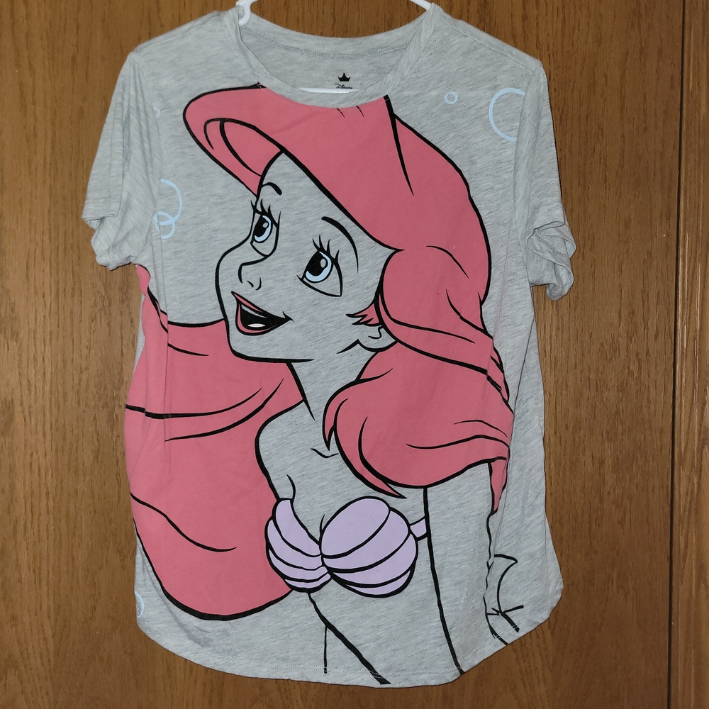 Graphic Tee Womens Disney Kids Ariel Gray and Pink T-Shirt Little Mermaid XL